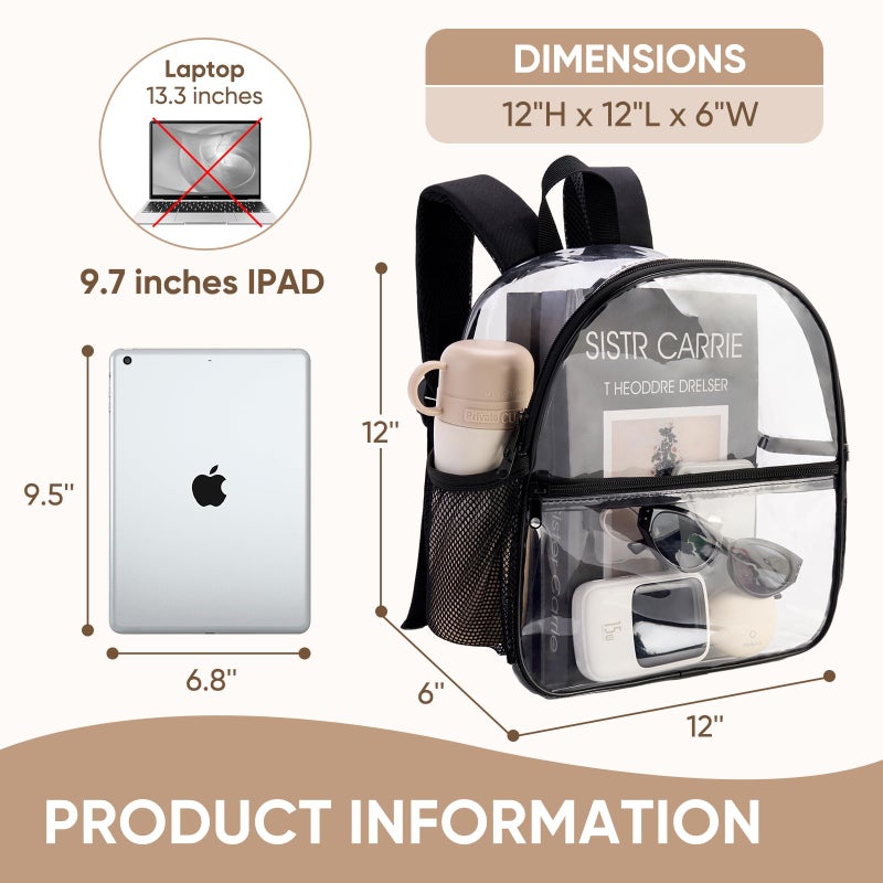 JOWURY Clear Backpack Stadium Approved 12x6x12,Clear Bag for Stadium events Made of Waterproof PVC Plastic and Reinforced Shoulder Straps, it is Suitable for Sporting events, Schools, Concerts - Image 2