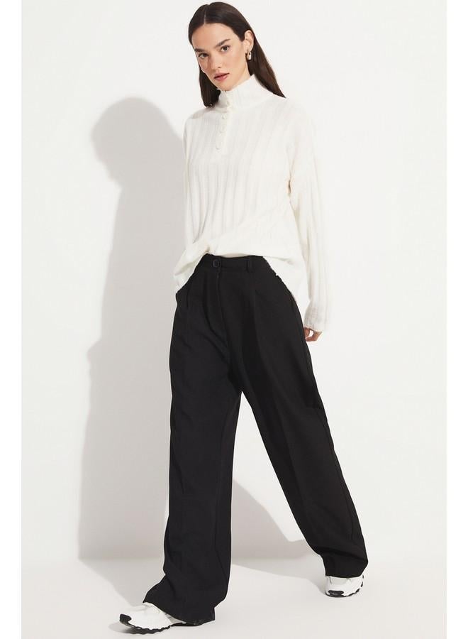 June Half Turtle Neck Buttoned Sweater Ecru - Image 3