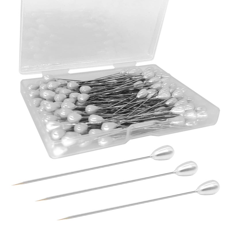300PCS Corsage Pins Teardrop Pearl Sewing Pins Long 2inch Straight Sewing Wedding Bouquet Pins for Wedding Jewelry DIY Decoration Quilting and Craft 300Pcs White