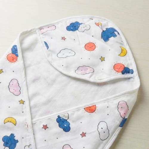 HANUSH 100% Muslin Cotton Baby Hooded Towel 75×75 cm – Double Layer Soft Newborn Bath Wrap, Organic Muslin Bath Towel for Infants & Babies (Unisex, Elephant & Cloud Print) - Image 4