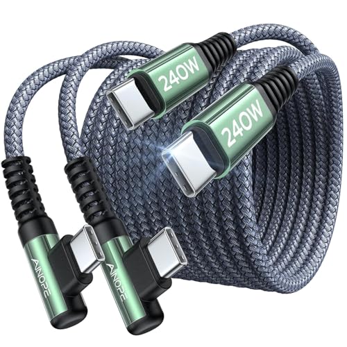AINOPE 240W USB C to USB C Cable 66ft 2Pack Chubby USB C USB C to USB C Fast Charging Cable Right Angle USB C Charger Cable for iPhone16 Charger Cord MacBook Pro iPad Samsung Galaxy S25 - Image 1