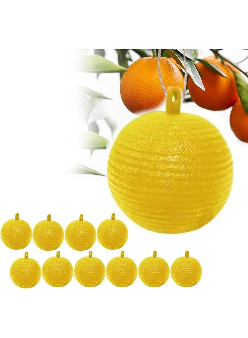 Pack of 10 Fruit Fly Traps for Outdoor Orchard, Ball Shape Hanging Fruit Fly Trap Bait Yellow Sticky , Home Garden Farm Fruit Plants Gnat Sticky Traps - Image 1