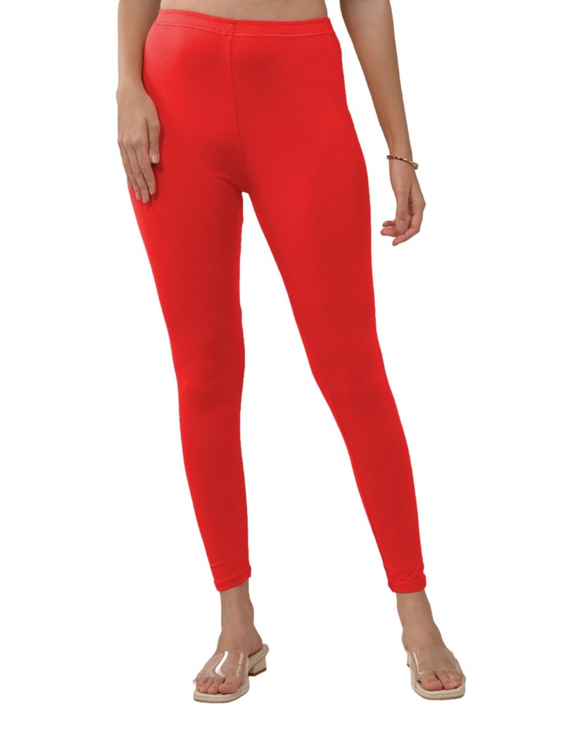 Lyra Women Solid Premium Cotton Ankle length Leggings | Mid-Waist | Fashionwear - Image 1