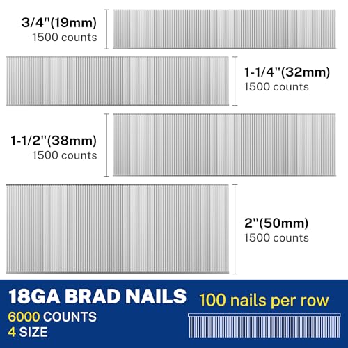 WORKPRO 18 Gauge Brad Nails, 2'',1-1/2'',1-1/4'', 3/4'' 6000 Count Universal Brad Nails for Pneumatic, Electric Brad Nailer - Image 2