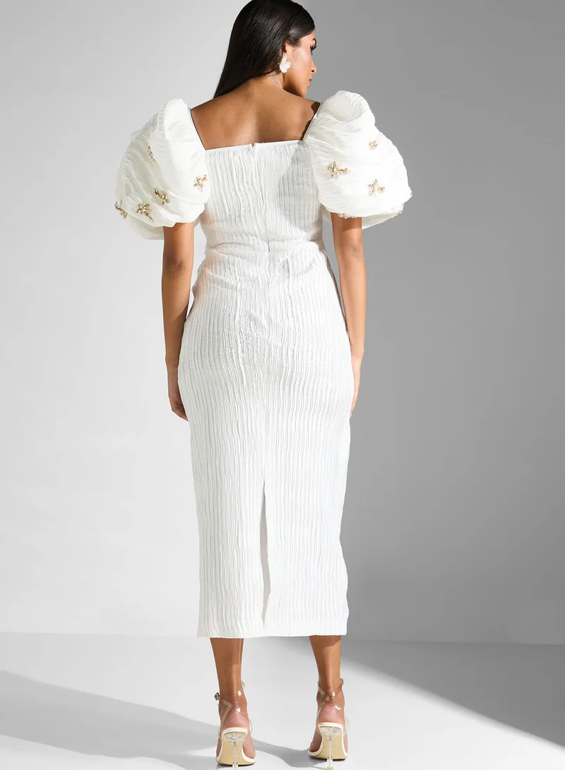 Threadz by Ajooni Sweetheart Neck Balloon Sleeve Dress