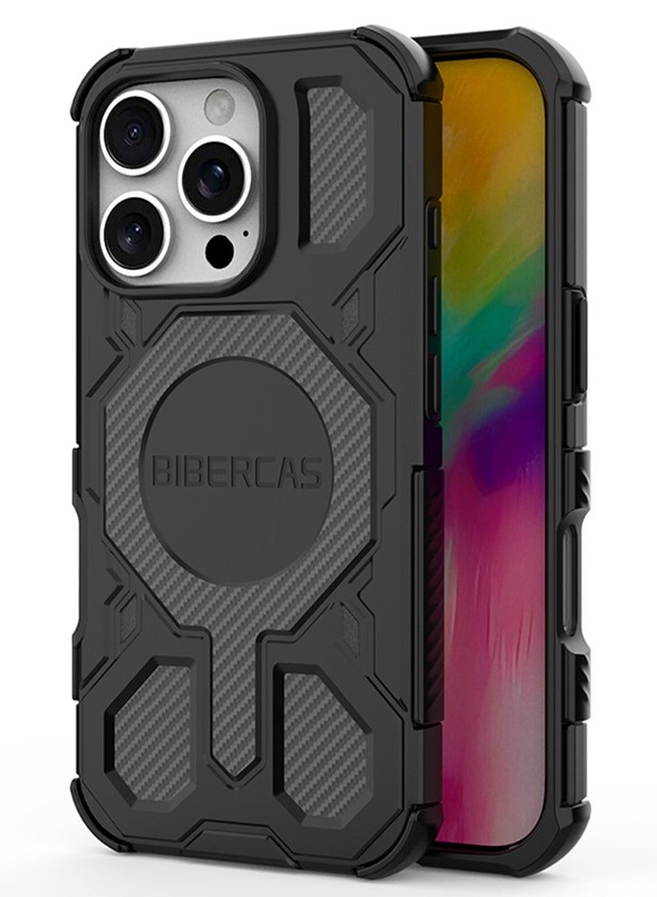 BIBERCAS For iPhone 16 Pro Case Compatible with MagSafe Anti Drop TPU + PC Phone Cover - Black - Image 1