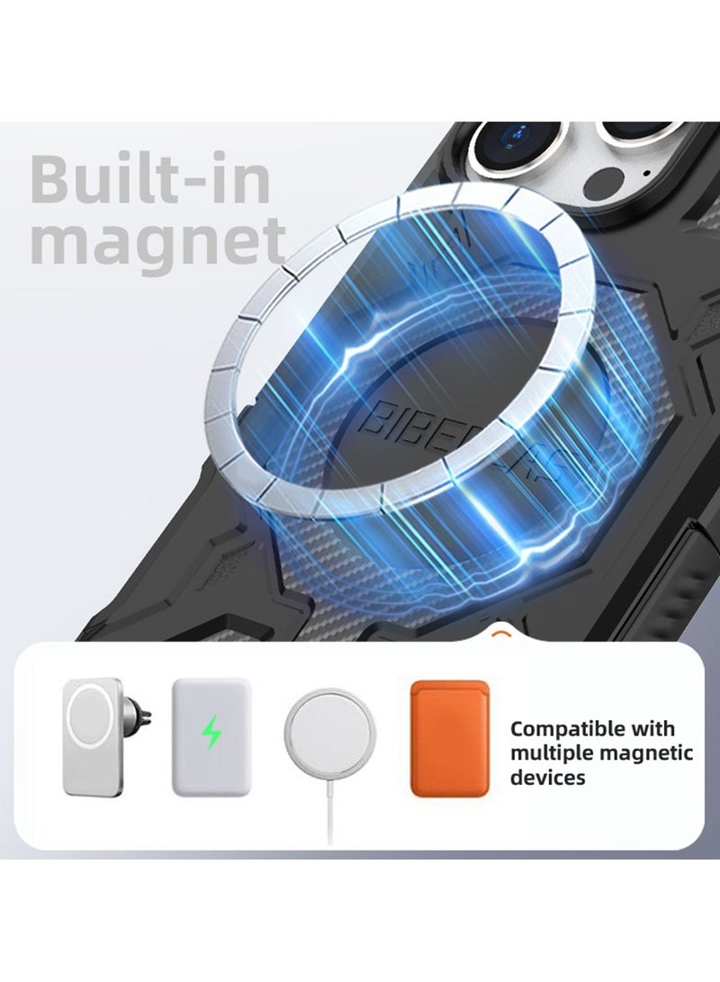 BIBERCAS For iPhone 16 Pro Case Compatible with MagSafe Anti Drop TPU + PC Phone Cover - Black - Image 3