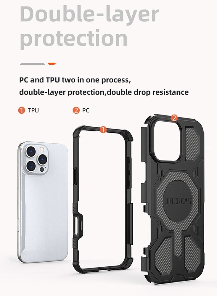 BIBERCAS For iPhone 16 Pro Case Compatible with MagSafe Anti Drop TPU + PC Phone Cover - Black - Image 5