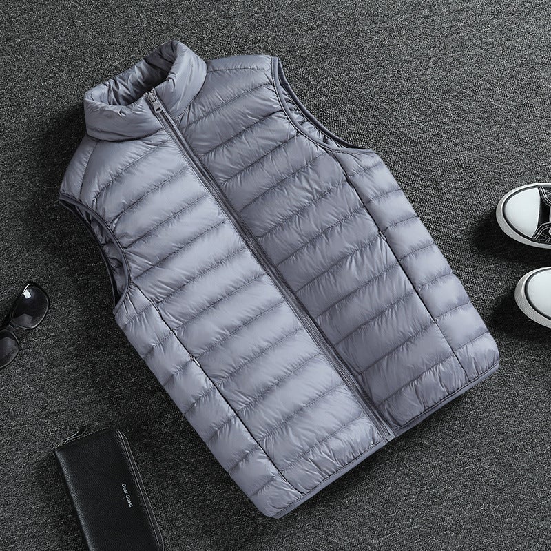 Winter New Light and Thin fleece-lined Vest Mens Cotton Vest Warm Thickened Sports 2023 Short Vest Jacket Gray [cotton jacket]]
