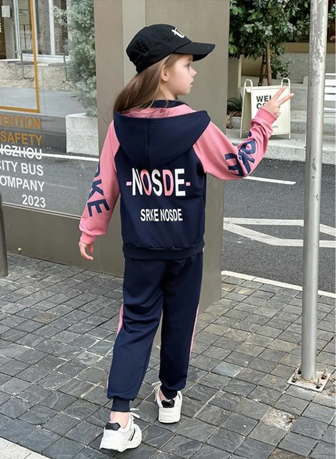Take Two Take Two Girls Navy Color Block Hooded Jacket and Joggers Set