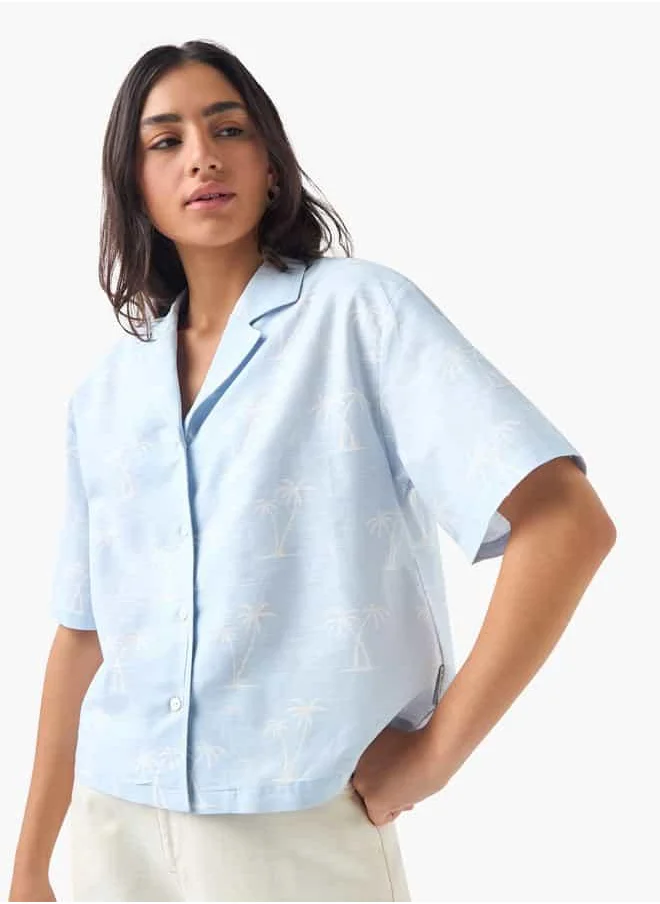 Lee Cooper Lee Cooper Relaxed Fit Palm Tree Print Shirt with Camp Collar