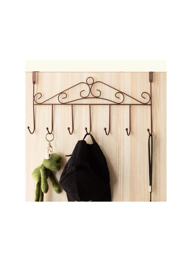 Metal Over the Door Hanger with 7 Hooks for Hanging Clothes, Towels, and Keys Dark Brown - Image 1