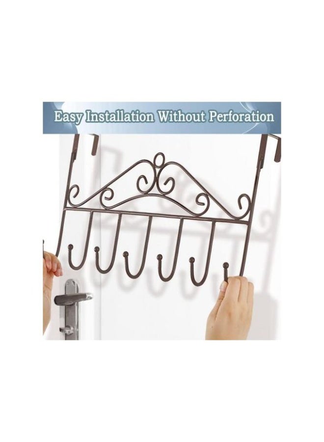 Metal Over the Door Hanger with 7 Hooks for Hanging Clothes, Towels, and Keys Dark Brown - Image 4