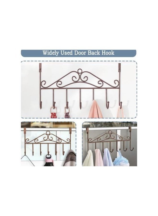 Metal Over the Door Hanger with 7 Hooks for Hanging Clothes, Towels, and Keys Dark Brown - Image 3