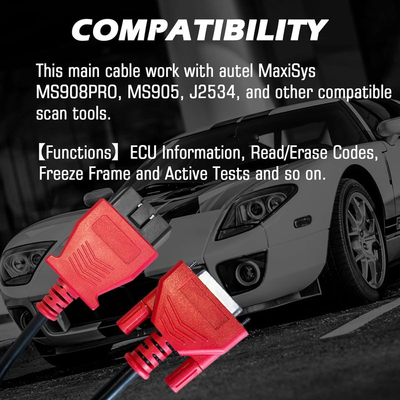 VZG Main Test Cable for Autel, 16 Pin to DB26 Connector OBD2 Diagnostic Test Cable, Work with Scanner for MaxiSys MS908PRO/MS905/J2534 and Other Scan Tool - Image 2