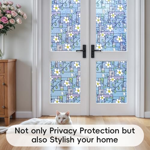 DUOFIRE Stained Glass Window Film Color Flower Pattern Privacy Window Film Decorative Glass Film No Glue Anti-UV Window Sticker Non Adhesive for Bedroom Living Room 23.6in. x 78.7in. DP003-1 - Image 3