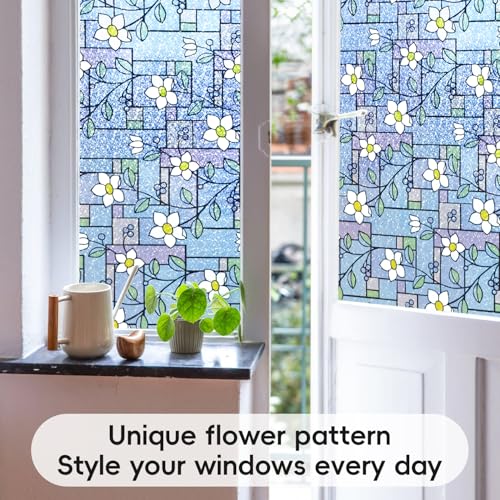 DUOFIRE Stained Glass Window Film Color Flower Pattern Privacy Window Film Decorative Glass Film No Glue Anti-UV Window Sticker Non Adhesive for Bedroom Living Room 23.6in. x 78.7in. DP003-1 - Image 5