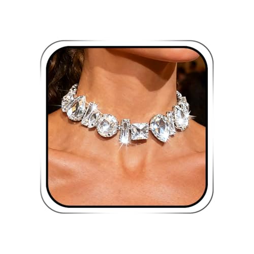 ACEDRE Diamond Choker Necklace Silver Big Rhinestone Necklaces Jewelry for Women - Image 1