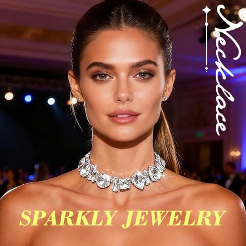 ACEDRE Diamond Choker Necklace Silver Big Rhinestone Necklaces Jewelry for Women - Image 5