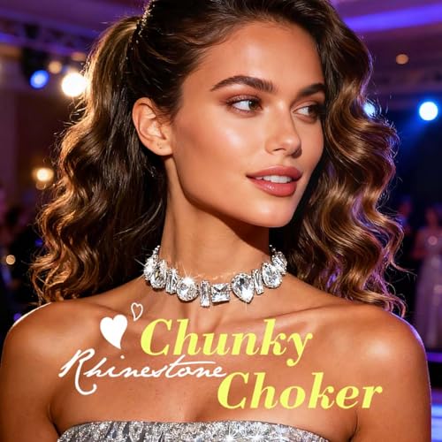ACEDRE Diamond Choker Necklace Silver Big Rhinestone Necklaces Jewelry for Women - Image 3