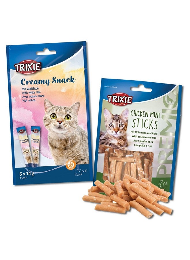 تريكسي مجموعة مكافآت القطط من أعواد الدجاج الصغيرة الفاخرة ووجبة السمك الأبيض الكريمية، مكافآت غنية بالعناصر الغذائية للقطط، مناسبة لجميع السلالات - (عبوة من قطعتين) - Image 1
