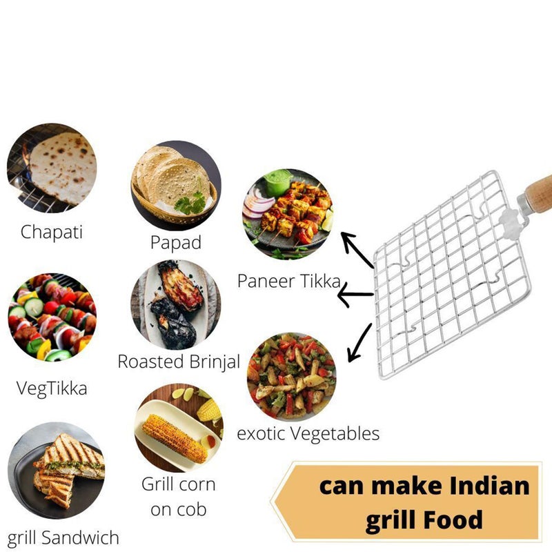 IDEAL PRIME IDEAL PRIME Rust Proof Stainless Steel Square Roti Jali Roaster with Heat Resistance Handle and Silicon Brush & Spatula Combo Set Steel Papad Jali Tandoor Grill Barbeque Item Kitchen Tool Pack of 2  - Image 2