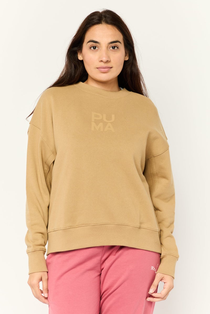 PUMA Women Sportswear Fit Long Sleeve Outdoor Sweatshirt, Tan - Image 1