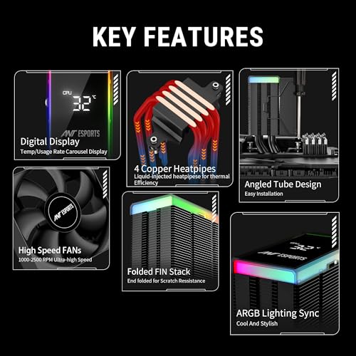 Ant Esports V4 Digital CPU Air Cooler CPU Fan with LED Temperature Display & ARGB|90mm FAN| Support Intel - LGA1851 / 1700/1200 AMD - AM5 / AM4 - Image 2