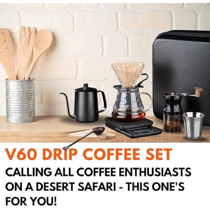 Mimelon Drip Coffee Maker 15 Pc V60 Coffee Kit Set  Manual Coffee Dripper Pour Over Coffee Maker Set With Portable Case Coffee Grinder Kettle  Filter Causal Black - Image 5