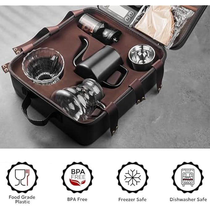 Mimelon Drip Coffee Maker 15 Pc V60 Coffee Kit Set  Manual Coffee Dripper Pour Over Coffee Maker Set With Portable Case Coffee Grinder Kettle  Filter Causal Black - Image 3