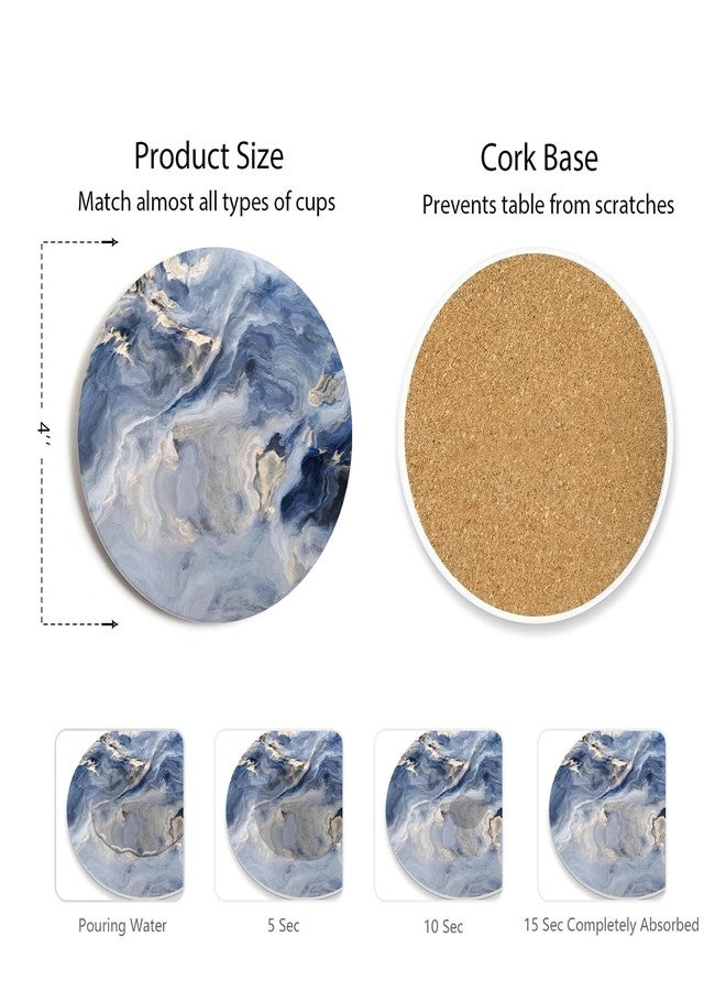 Hoomey Set of 6 Navy Blue Abstract Onyx Marble Coasters with Holder, Absorbent Ceramic Drink Coasters for Table Protection, Housewarming Gifts for New Home - Image 2