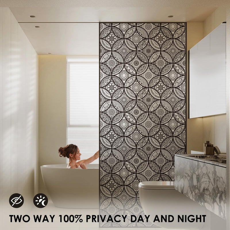 DKTIE Boho Stained Glass Look Window Privacy Film with Installation Tools, Decorative Frosted Glass Window Film Static Cling No Glue Removable, Pure Black, 17.7" x 118.1" - Image 2