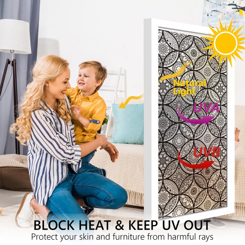 DKTIE Boho Stained Glass Look Window Privacy Film with Installation Tools, Decorative Frosted Glass Window Film Static Cling No Glue Removable, Pure Black, 17.7" x 118.1" - Image 3