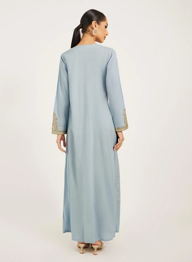 Styli Embroidered Panel Lace Detail A-Line Jalabyia
