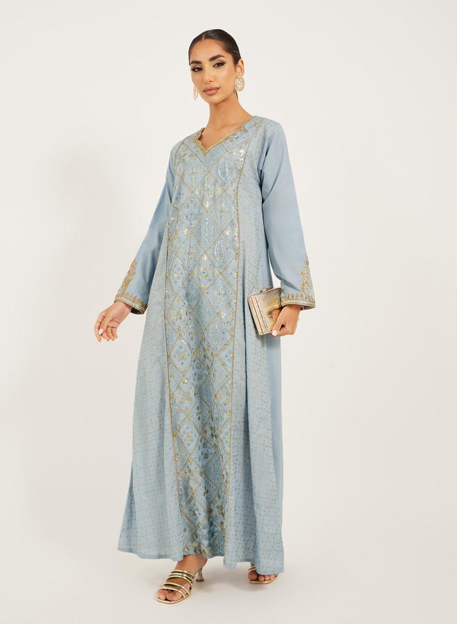 ستايلي جلابية مطرزة بتفاصيل دانتيل بتصميم - - Image 1