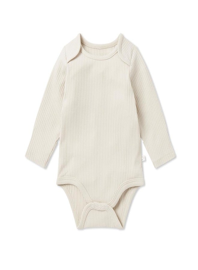 MORI Baby Unisex Long Sleeve Bodysuit in Ribbed Ecru Viscose from Bamboo and Organic Cotton Romper for Boys and Girls - Newborn - Image 1