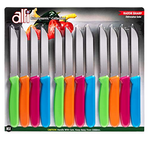 Alfi All-Purpose Knives Aerospace Precision Pointed Tip - Home And Kitchen Supplies - Serrated Steak Knives Set | Made in USA (Multi-Color, 12 pack) - Image 1