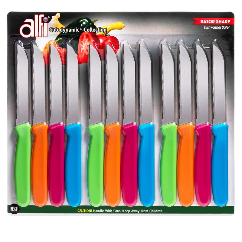 Alfi All-Purpose Knives Aerospace Precision Pointed Tip - Home And Kitchen Supplies - Serrated Steak Knives Set | Made in USA (Multi-Color, 12 pack) - Image 2