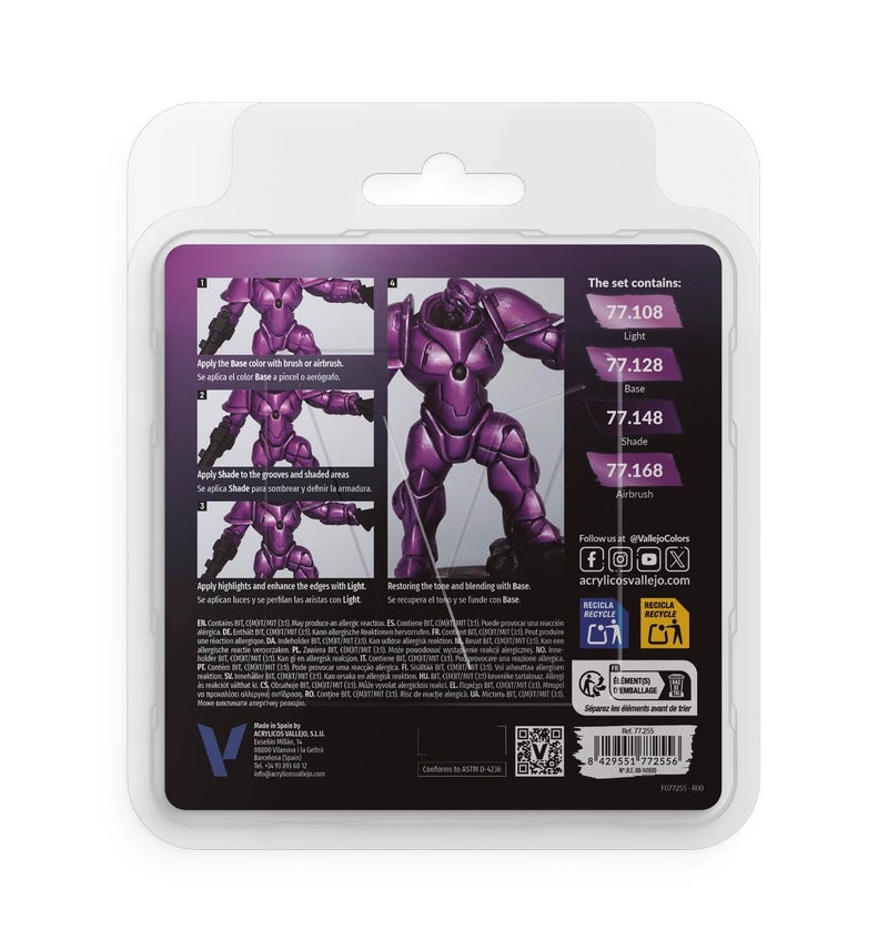 Vallejo - Amethyst Purple Paint Set | True Metallic Metal | Acrylic Colors for Painting Metal Effects on Fantasy, Historical, and Wargaming Miniatures | BSL System | 4 Bottles x 18 ml (0.6 fl.oz.) - Image 2