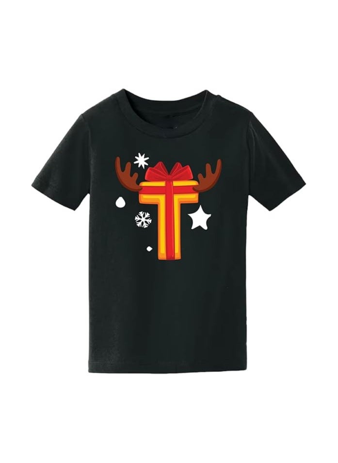 PRINTSHOP4ME - Christmas Initial Letter Printed Kids T-Shirts For Boys-Fun And Festive Holiday Gift For Your Little Guy-Gifts For Friends And Family Printed Round Neck T-Shirts For Kids - Image 1