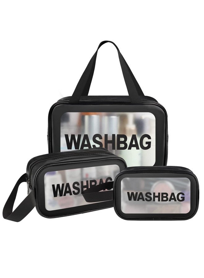 PETRICE Clear Makeup Pouch Set, Cosmetic Organizer Bag for Women and Girls Travel Waterproof Toiletry Storage Kit (3Pcs - Black) - Image 1