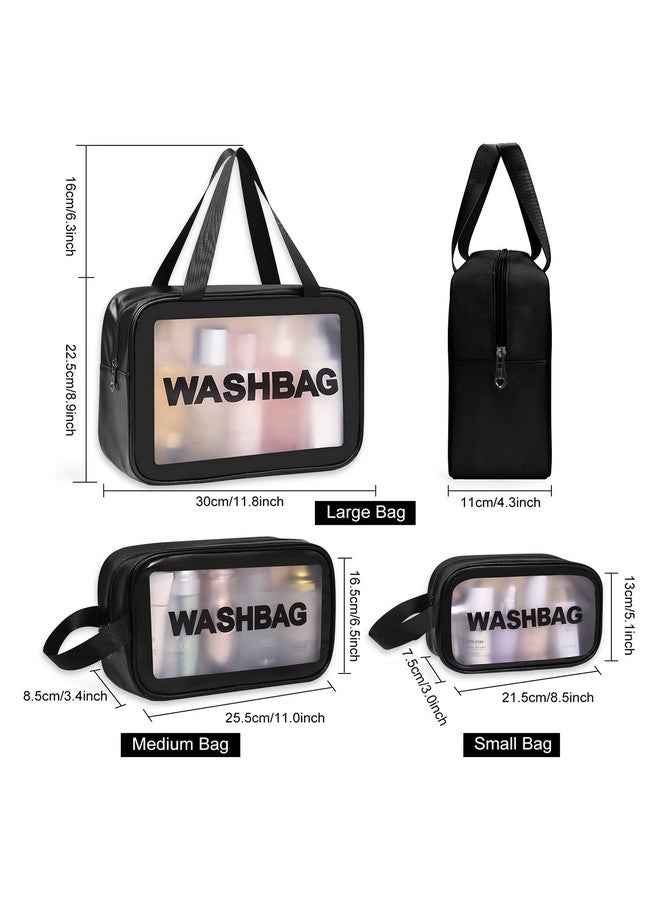 PETRICE Clear Makeup Pouch Set, Cosmetic Organizer Bag for Women and Girls Travel Waterproof Toiletry Storage Kit (3Pcs - Black) - Image 2