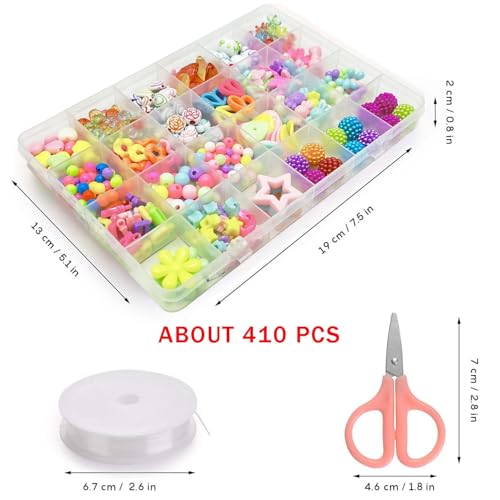 DOUSHI Jewellery Making Kit for Girls 410 Pcs | DIY Bracelet Beads Set for Kids Age 5-12 | Safe Craft Kit with Storage Box | Birthday Gift for Girls - Image 3