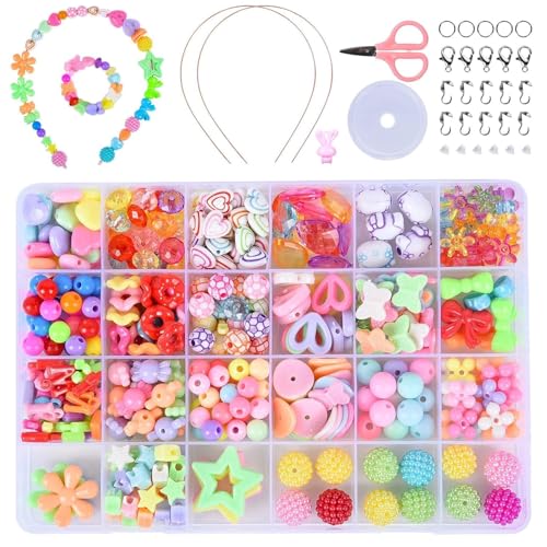 DOUSHI Jewellery Making Kit for Girls 410 Pcs | DIY Bracelet Beads Set for Kids Age 5-12 | Safe Craft Kit with Storage Box | Birthday Gift for Girls - Image 1