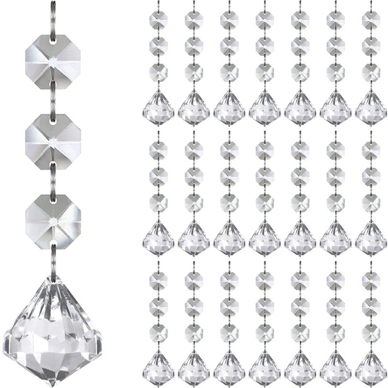 Jishi 30pk Crystal Diamond Ornaments for Christmas Tree Decorations Hanging Clear Plastic Acrylic Diamonds for Wedding Anniversary Party Decoration Centerpieces Chandelier Prism Drop Pendant Supplies