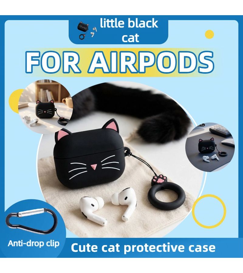 غلاف سماعة أذن سيليكون فائق الرقة بلون أسود لقطط صغيرة مخصص لـ Airpods 3 - Image 2