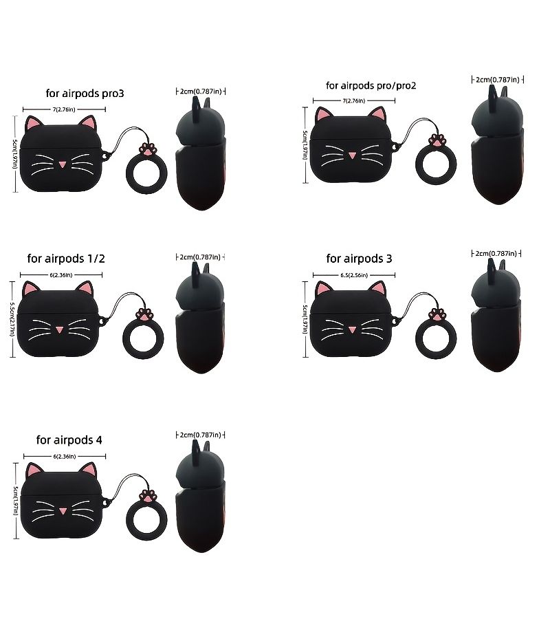 غلاف سماعة أذن سيليكون فائق الرقة بلون أسود لقطط صغيرة مخصص لـ Airpods 3 - Image 4