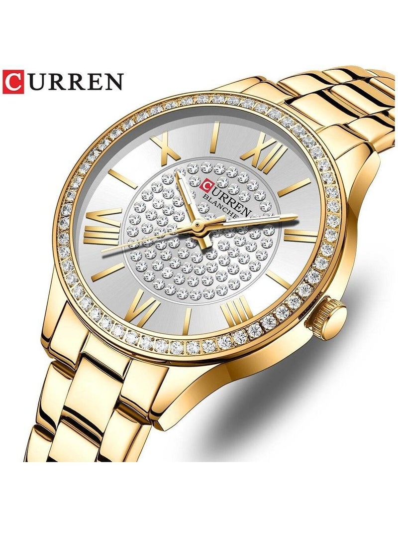 CURREN - 9084 Quartz Movement Round Dial Stainless Steel Strap Waterproof Women Wristwatch - Gold - Image 1
