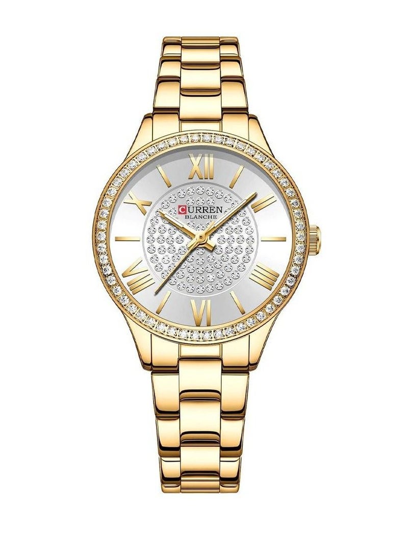 CURREN - 9084 Quartz Movement Round Dial Stainless Steel Strap Waterproof Women Wristwatch - Gold - Image 1