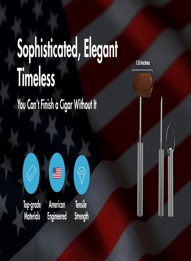 THE CIGAR BAR ذا سيجار بار - أداة متعددة الاستخدامات 3 في 1 - رقم 1 عالميًا. صُنع في أمريكا. ملحقات السيجار المثالية للرجال: مثقب سيجار، أداة إزالة بقايا السيجار، أداة عود سيجار، أداة سيجار لجميع أنواع السيجار الكوبي. - Image 4
